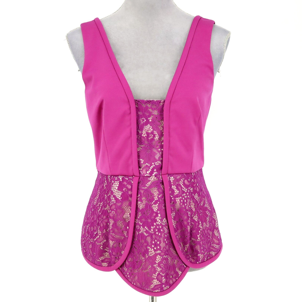 Lumier Bariano Top Womens Medium Pink Lace Back Zip Tank Blouse Sleeveless Y2K